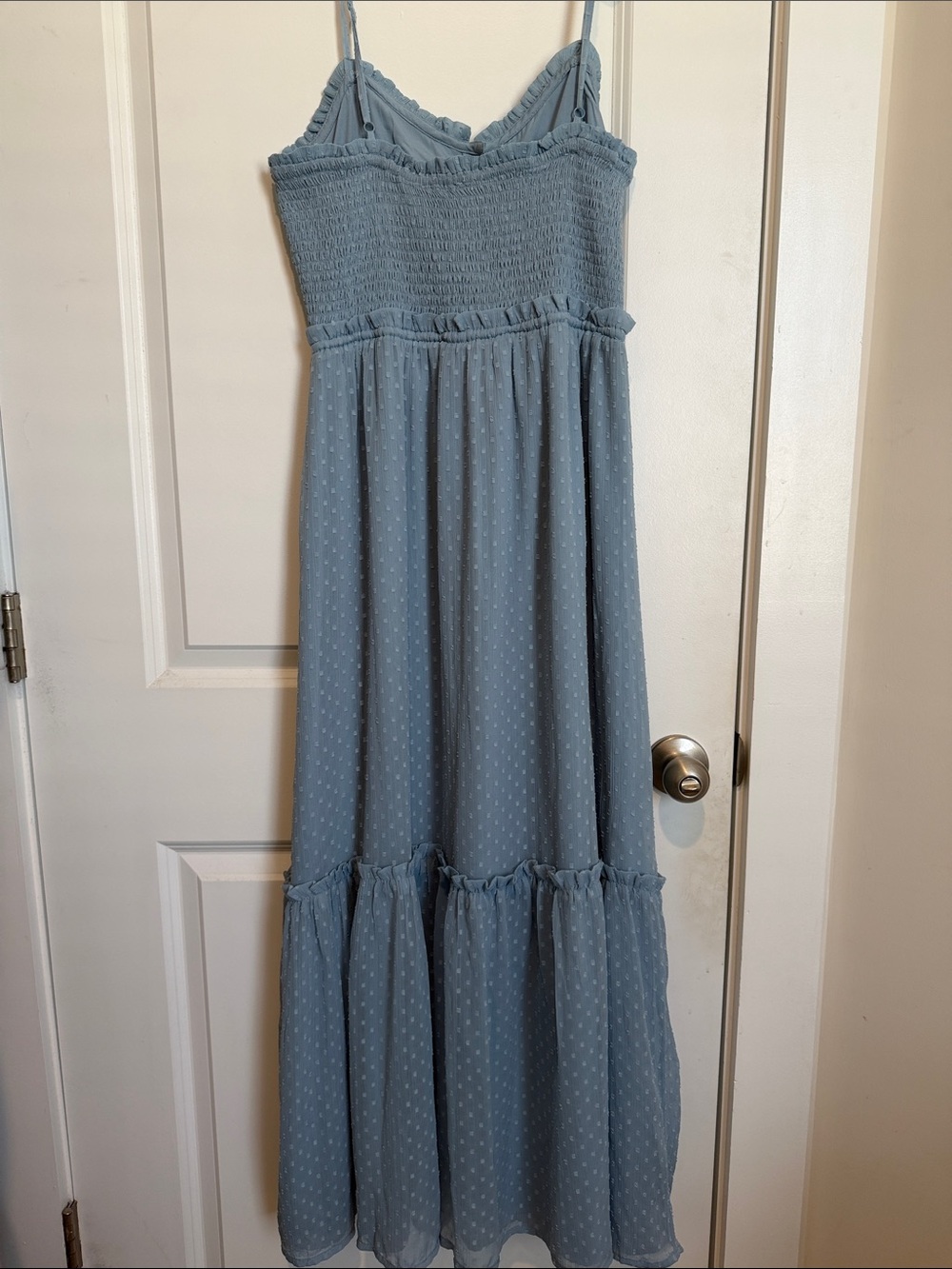 Patrons of Peace Dusty Blue Swiss Dot Maxi Dress with Tie Waist - Picture 4 of 7